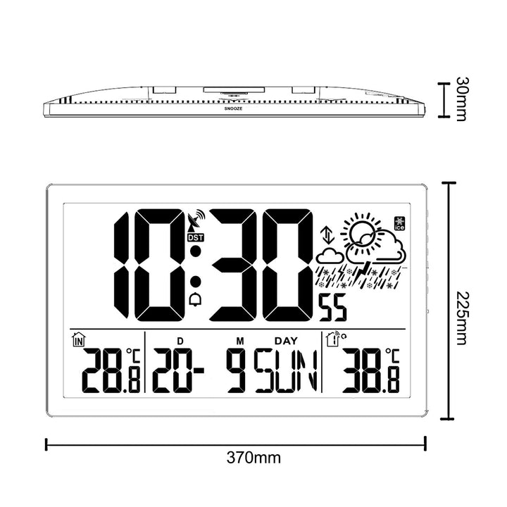 GreenBlue GB218 Extra Large LCD Wall Clock with Weather Station Temperature and Date Display