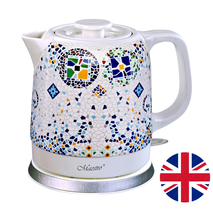 Maestro MR068 Ceramic Electric Kettle 1.5L Decorative Oriental Mosaic Pattern Auto Switch Off Overheating Protection 3-Pin UK Plug