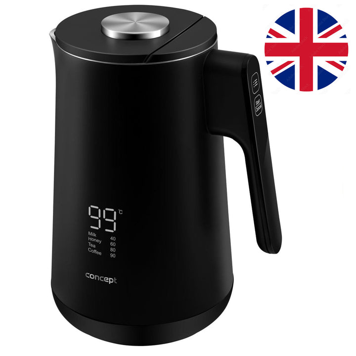 Concept RK3340 Kettle Stainless Steel Digital 1.7L Temperature Control Water Indicator Cool Touch System 1500W UK Plug