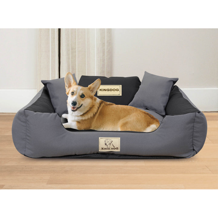 KingDog Non-Slip Zippered Dog Bed Panama Stretch MM44 Pet Bed Dismountable And Washable 100% Polyester 160 g/m2 75x65 cm Grey-black