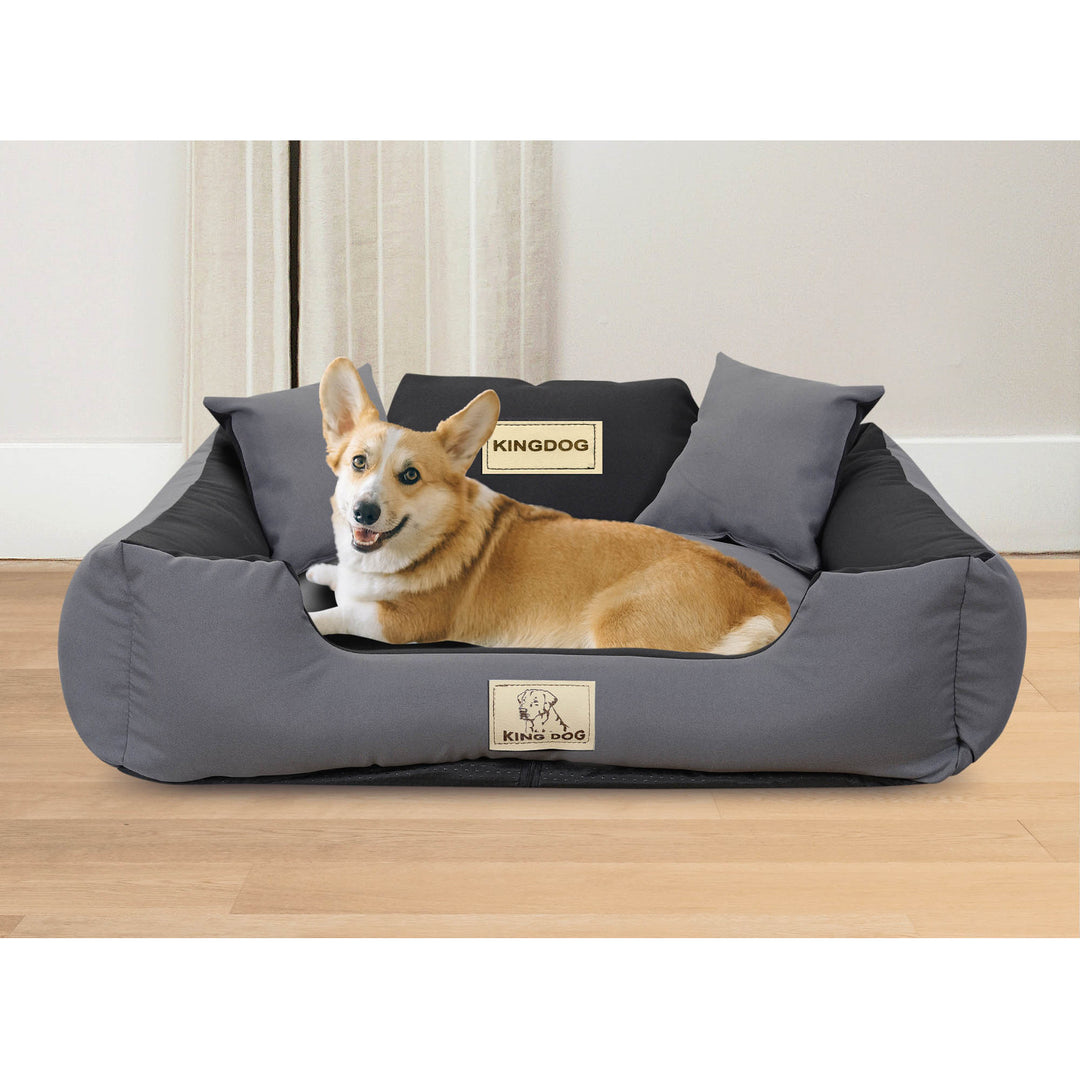 KingDog Non-Slip Zippered Dog Bed Panama Stretch MM44 Pet Bed Dismountable And Washable 100% Polyester 160 g/m2 100x75 cm Grey-black