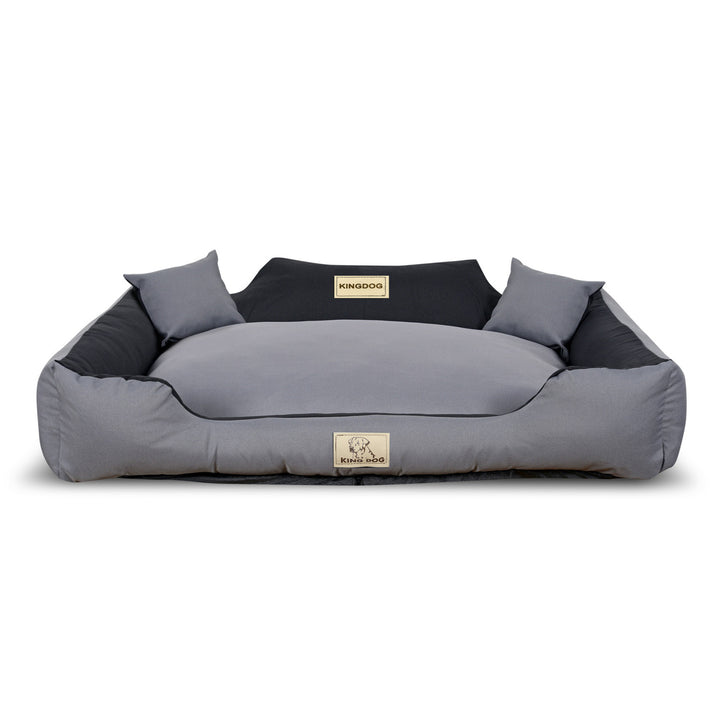 KingDog Non-Slip Zippered Dog Bed Panama Stretch MM44 Pet Bed Dismountable And Washable 100% Polyester 160 g/m2 115x95 cm Gray and Black