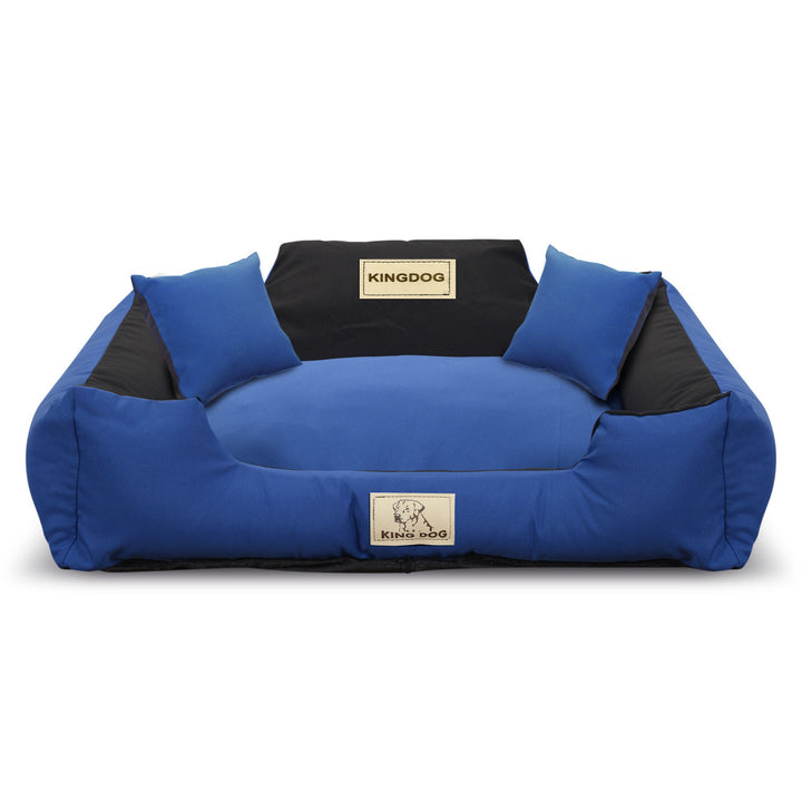 KingDog Panama Stretch Dog Bed Playpen Anti-slip Blue with Black Two Small Pillows in the Set 75x65 cm