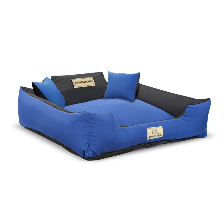 KingDog Panama Stretch Dog Bed Playpen Anti-slip Blue with Black Two Small Pillows in the Set 75x65 cm