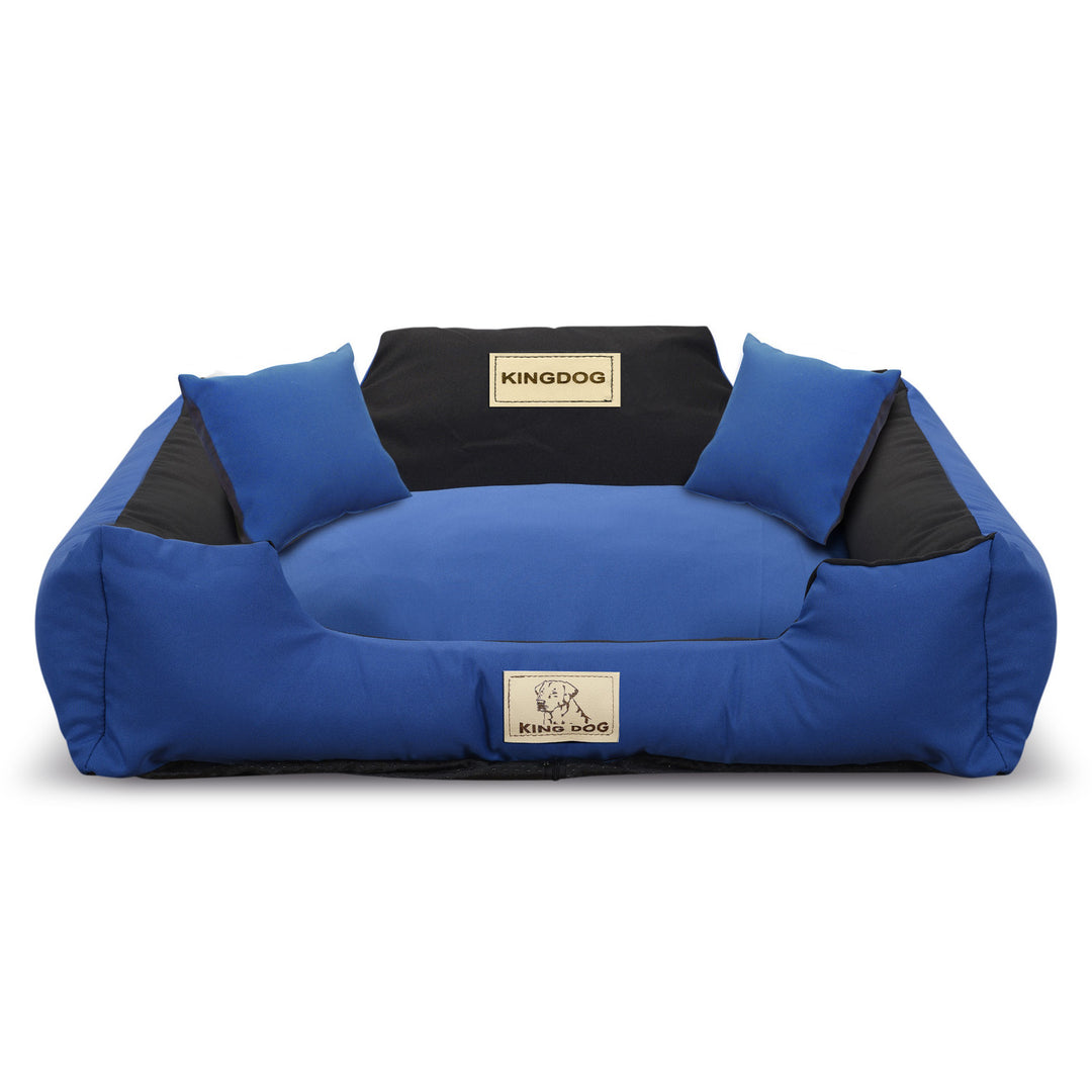 KingDog Panama Stretch Dog Bed Playpen Anti-slip Blue with Black Two Small Pillows in the Set 100x75 cm