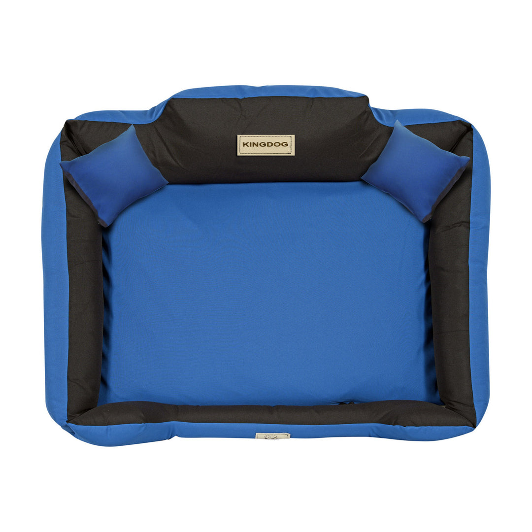 KingDog Panama Stretch Dog Bed Playpen Anti-slip Blue with Black Two Small Pillows in the Set 115x95 cm