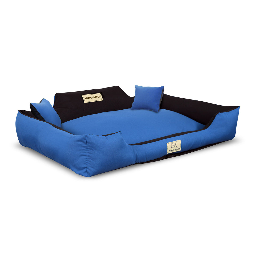 KingDog Panama Stretch Dog Bed Playpen Anti-slip Blue with Black Two Small Pillows in the Set 115x95 cm