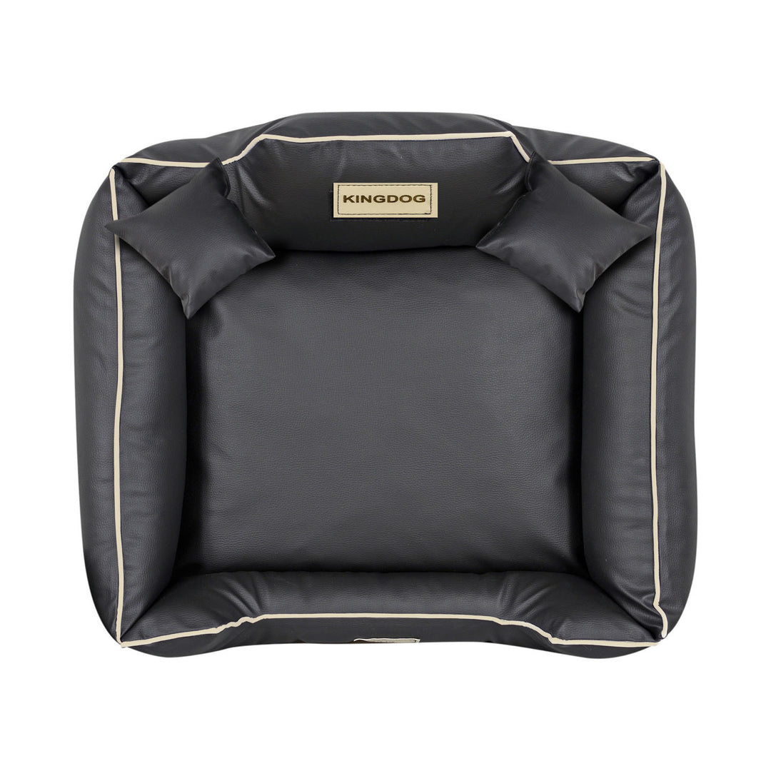 KingDog Ecoshine Dog Bed Playpen Anti-slip Black with White Border Two Small Pillows in the Set 75 x 65 cm