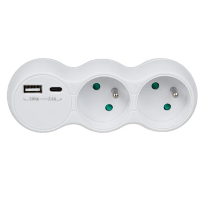 Maclean Current Outlet, Socket Splitter with 2 Sockets, 2x USB A/C, Type E, 2x16A, MCE339 E