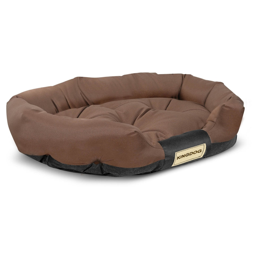 KingDog Prestige Dog Bed Pet Bed Oval Waterproof PVC Codura 100% Polyester Weight: 240gr/m2 75x50cm Brown/black CODUOWAL75/50BRA