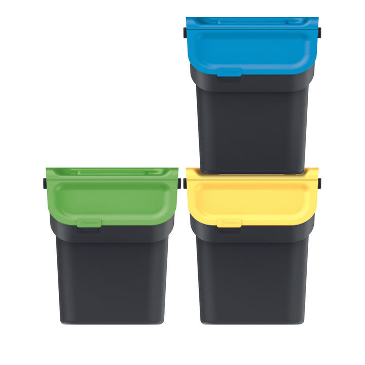 Keden Kaddi Q Waste Separation System 3x20L Set with Activated Carbon Filter, Waste Separation Container with Lid Recycling Bin Sorting Basket container Rubbish Bin made of Plastic Black