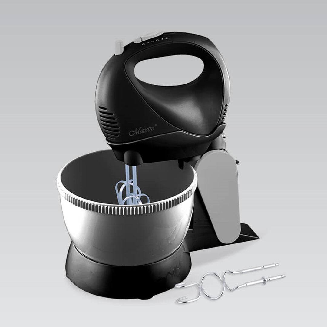 Maestro MR-550 Stand Kitchen Mixer Rotating Bowl 5 Speeds Turbo Mode 600W Black 2 Whisks Kneading Hooks