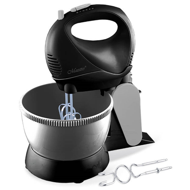 Maestro MR-550 Stand Kitchen Mixer Rotating Bowl 5 Speeds Turbo Mode 600W Black 2 Whisks Kneading Hooks