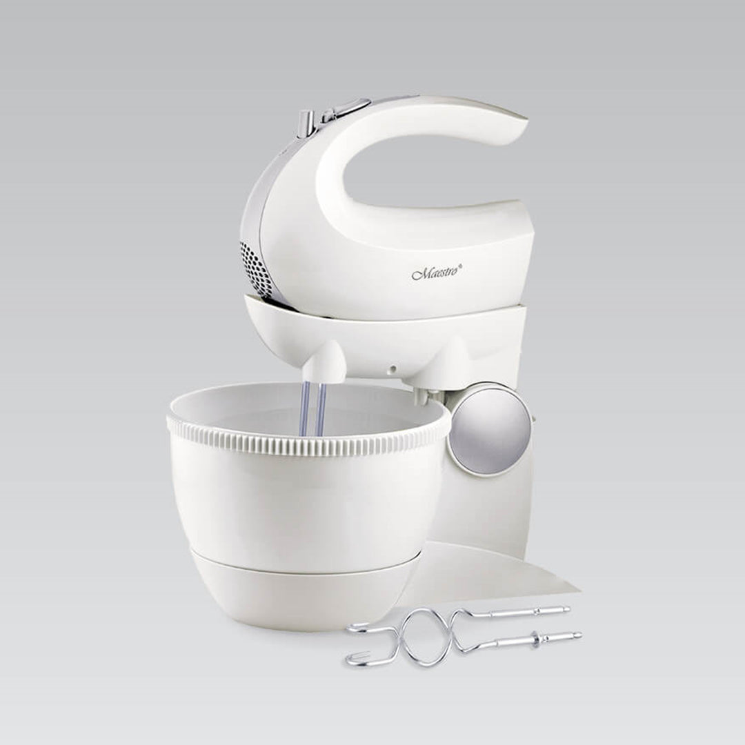 Maestro MR-556 Stand Mixer with Rotating Bowl 600W Turbo Mode 5 Speeds Dough Kneading Hooks Attachments + Mixing Whipping Whisks Kitchen Modern HQ