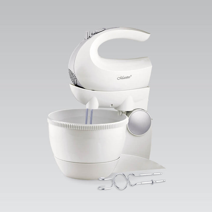 Maestro MR-556 Stand Mixer with Rotating Bowl 600W Turbo Mode 5 Speeds Dough Kneading Hooks Attachments + Mixing Whipping Whisks Kitchen Modern HQ