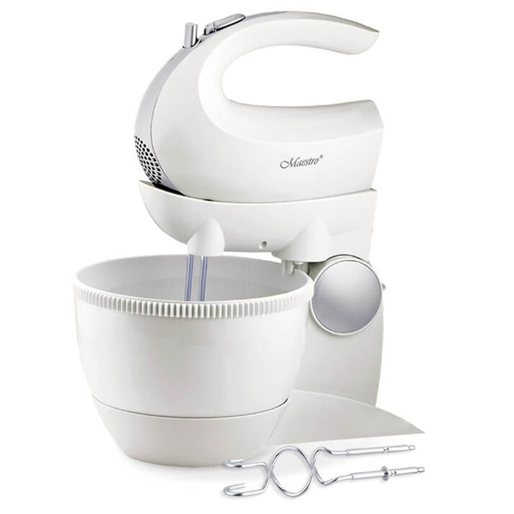 Maestro MR-556 Stand Mixer with Rotating Bowl 600W Turbo Mode 5 Speeds Dough Kneading Hooks Attachments + Mixing Whipping Whisks Kitchen Modern HQ