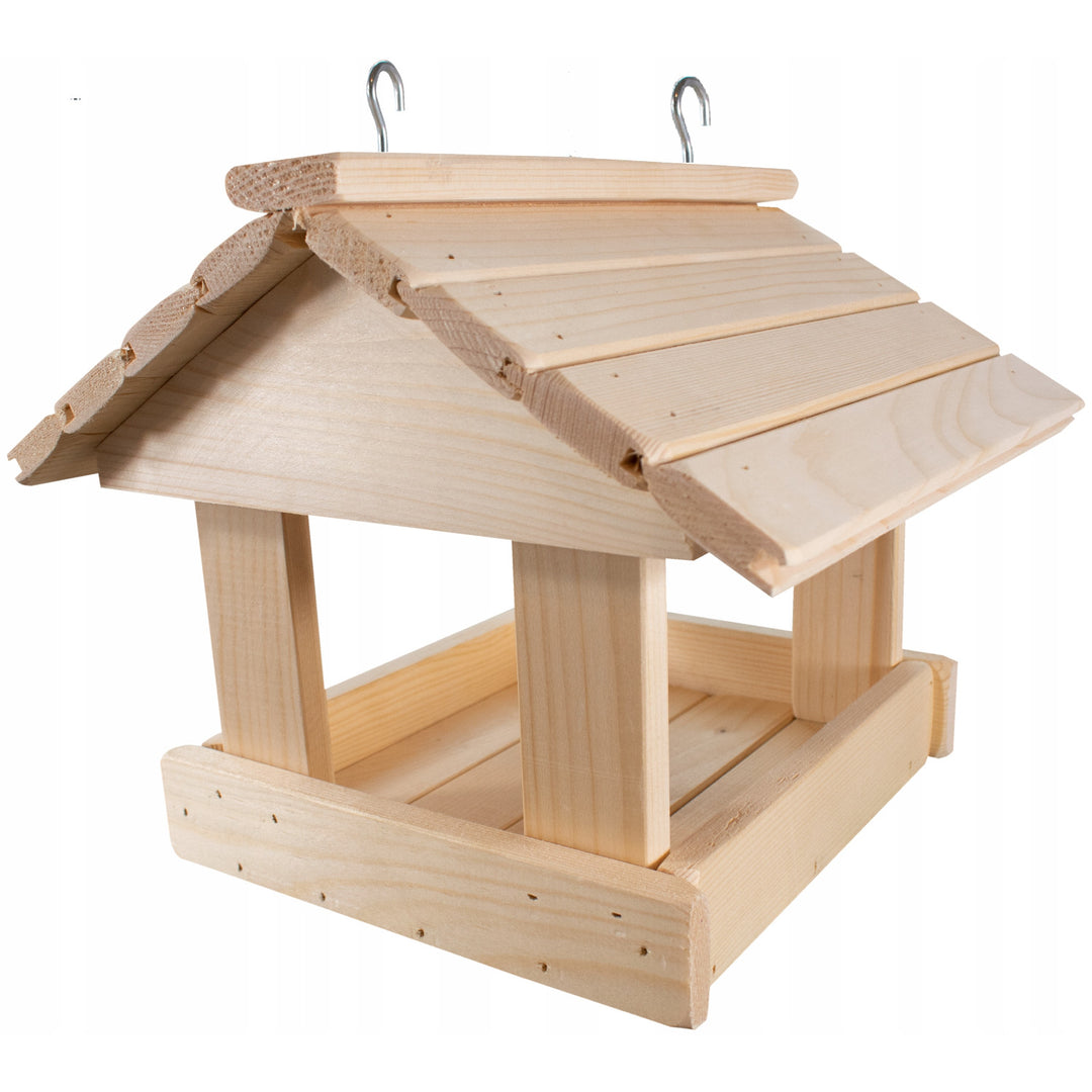 The sturdy Woodok bird feeder, wooden, folded, strong hooks