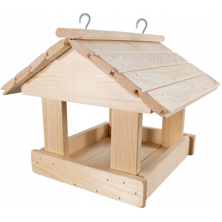 The sturdy Woodok bird feeder, wooden, folded, strong hooks