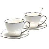 Queen Isabell W23SV60-06358 Platinum Porcelain Coffee Cup with Saucer Teaspoon Set 6-Piece Set for Two Gift Elegant High Quality