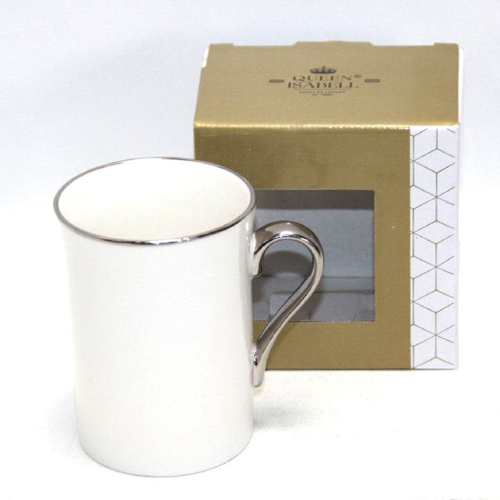 Queen Isabell Porcelain Coffee Mug Fine Bone China Coffee Mug 250ml (White/Silver)