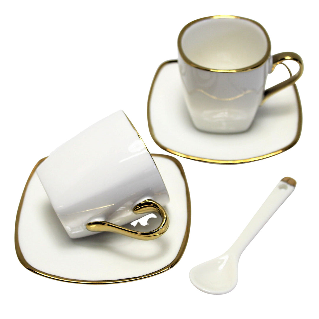 Queen Isabell Espresso Cups with Saucers 2 Piece Porcelain Set, Fine Bone China, 2x 80 ml, White with Gold