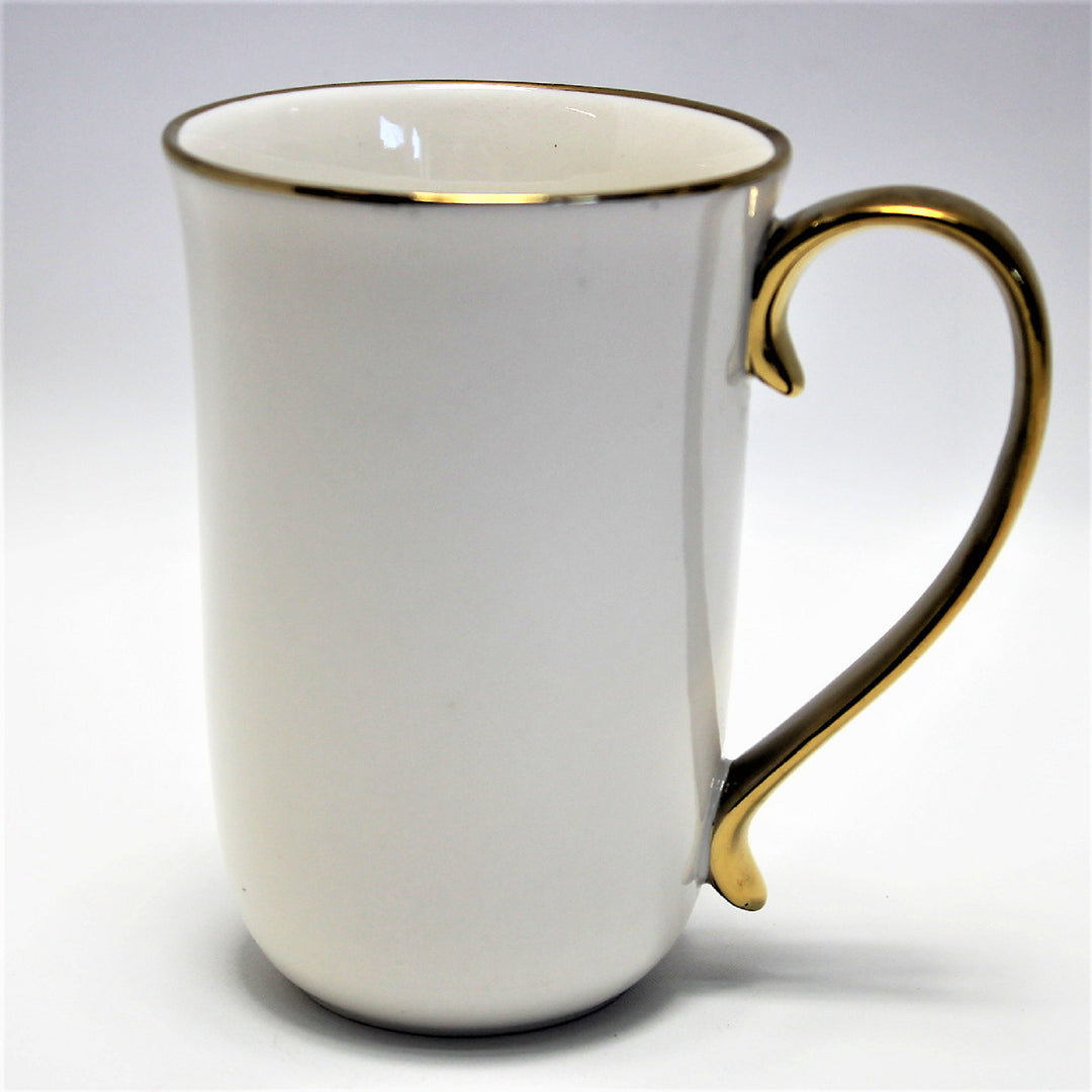 Queen Isabell W23GD59-06426 Large Porcelain Coffee Mug 400ml Coffee Cup White with Gold