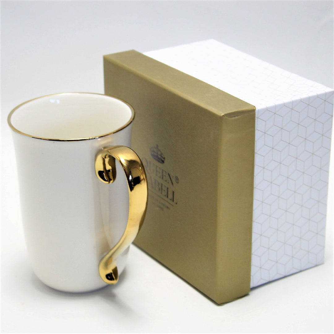 Queen Isabell W23GD59-06426 Large Porcelain Coffee Mug 400ml Coffee Cup White with Gold