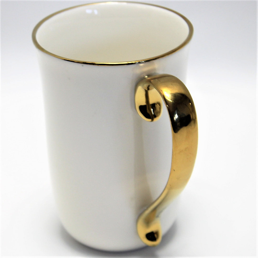 Queen Isabell W23GD59-06426 Large Porcelain Coffee Mug 400ml Coffee Cup White with Gold