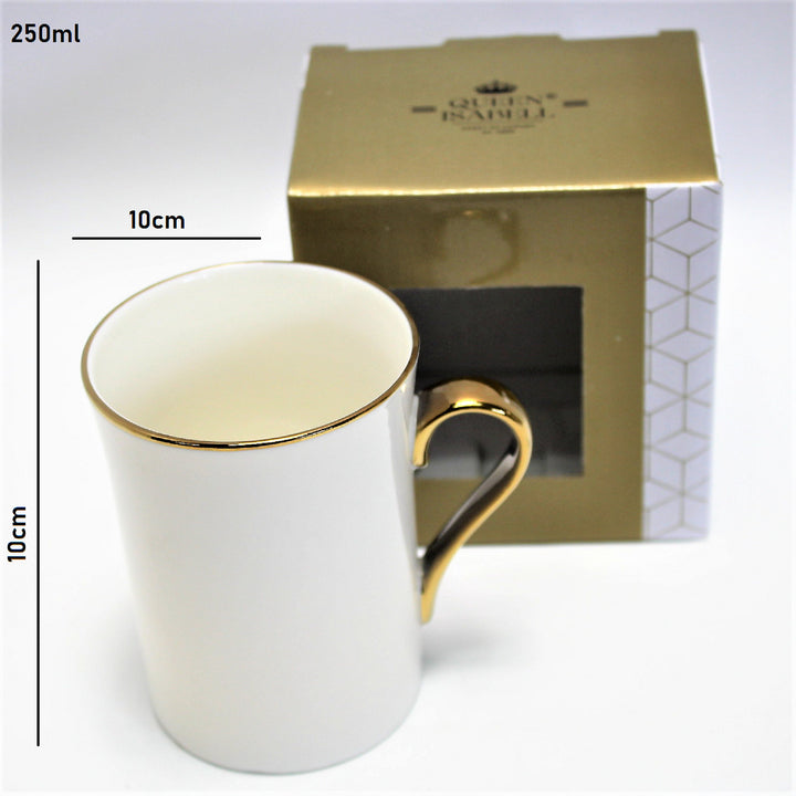 Queen Isabell W23GD53-06389 Porcelain Coffee Mug 250ml Coffee Cup White with Gold