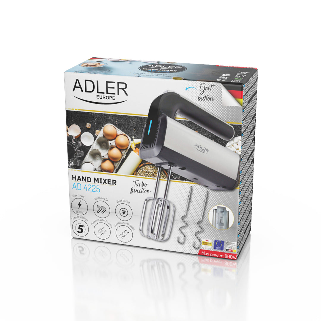 Adler Hand Mixer, 5 Speeds, 800W, Turbo Function, Mixing, Whipping, Kneading, AD 4225