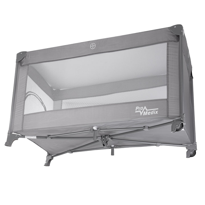 Promedix travel crib, 125x65x74cm, grey, casters, protective cover, PR-803 G + Korbell 26L used diaper container