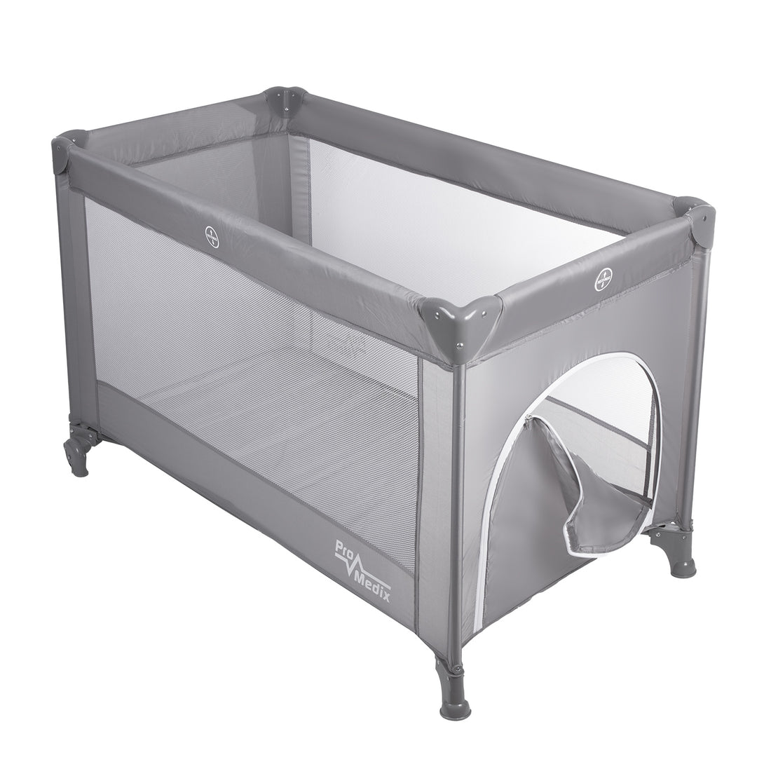 Promedix travel crib, 125x65x74cm, grey, casters, protective cover, PR-803 G + Korbell 9L used diaper container