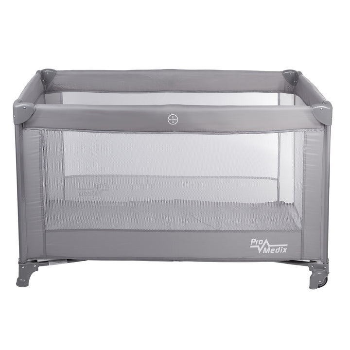 Promedix travel crib, 125x65x74cm, grey, casters, protective cover, PR-803 G + Korbell 16L used diaper container