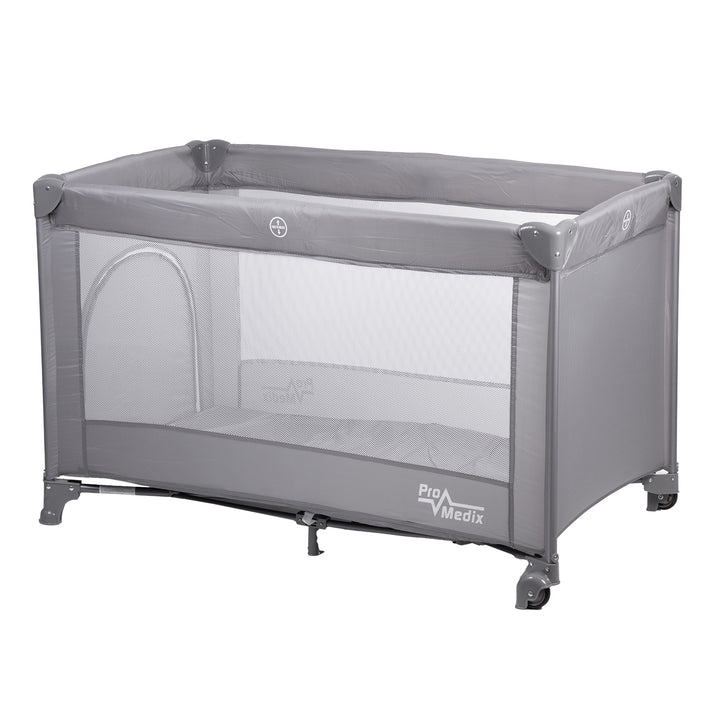 Promedix travel crib, 125x65x74cm, gray, wheels, protective cover, PR-803 G + Disposable baby potty Tron fish 10 pcs.