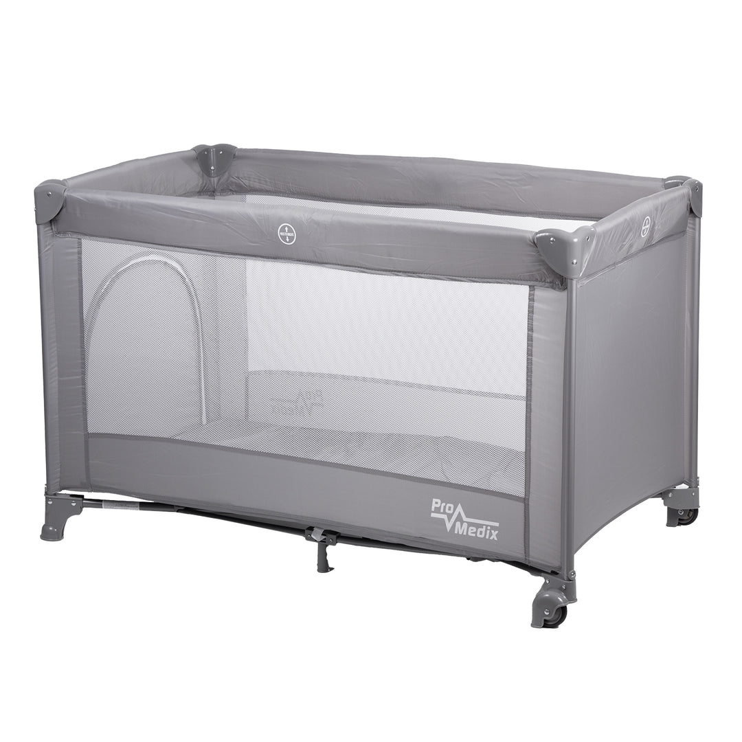 Promedix travel crib, 125x65x74cm, grey, casters, protective cover, PR-803 G + PR-810 fudge baby inhaler