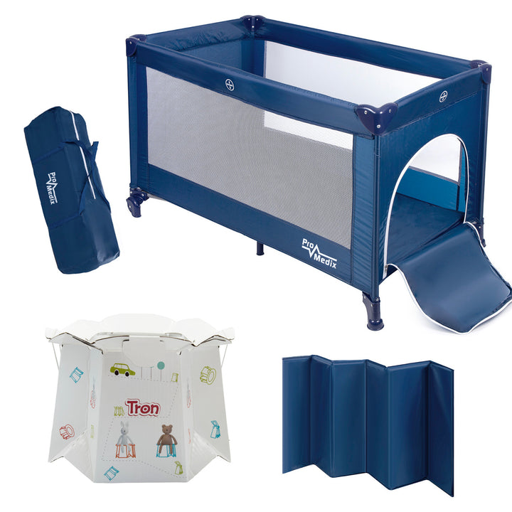 Promedix travel crib,125x65x74cm, blue, casters, protective cover, PR-803 B