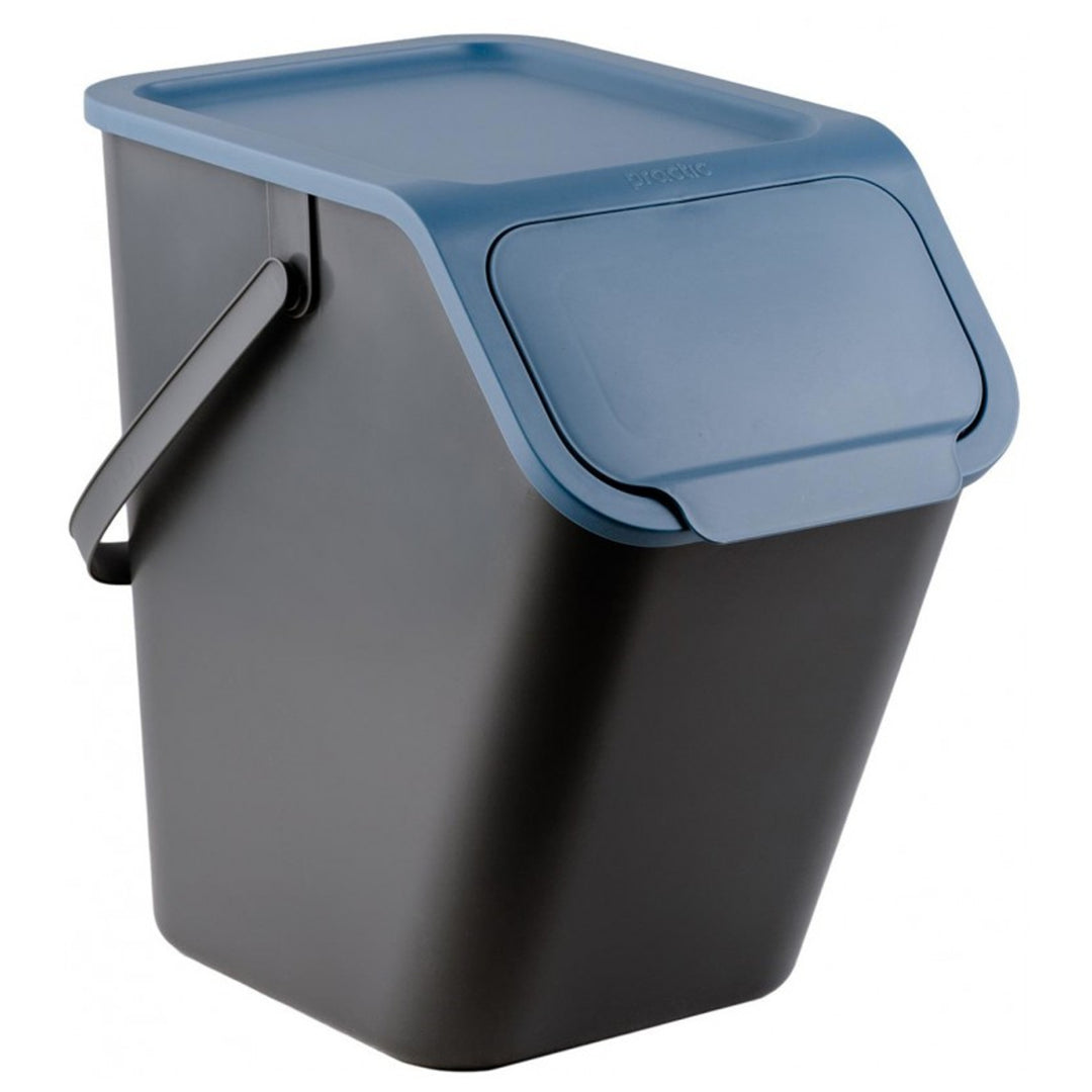 Set of 3 Sorting Waste Bins 3x 25L Coloured Flaps Lid Trash Garbage Recycling Segregation Stackable Black