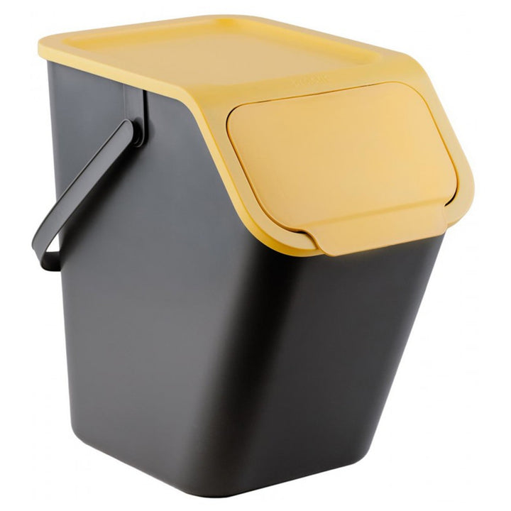 Set of 3 Sorting Waste Bins 3x 25L Coloured Flaps Lid Trash Garbage Recycling Segregation Stackable Black