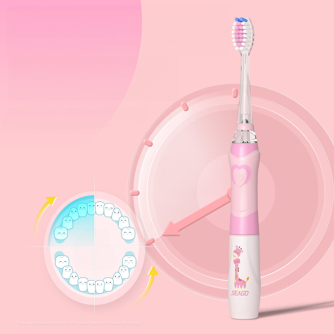 SEAGO children's sonic toothbrush, pink, 1xAAA 1.5V (not included), 3 tips, SG-977 Pink