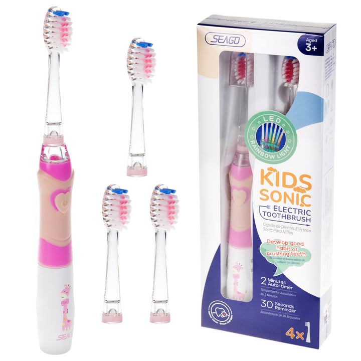 SEAGO children's sonic toothbrush, pink, 1xAAA 1.5V (not included), 3 tips, SG-977 Pink