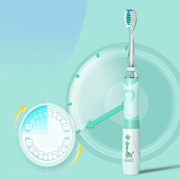 SEAGO children's sonic toothbrush, green, 1xAAA 1.5V (not included), 3 tips, SG-977 Green