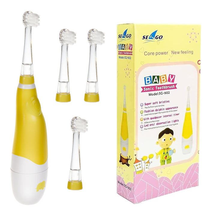 SEAGO children's sonic toothbrush, yellow, 1xAAA 1.5V (not included), 4 tips, SG-902 Yellow