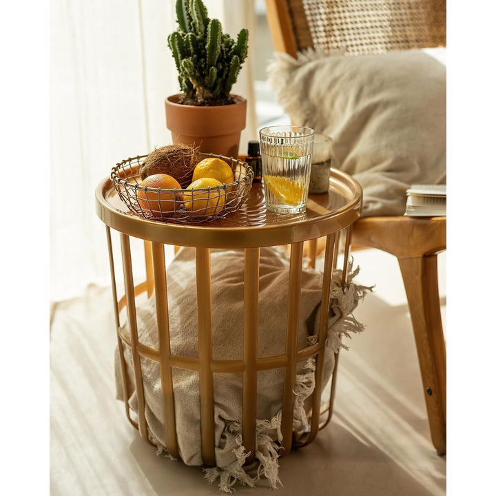 Branq Round Coffee Table with Storage Basket 40 x 40 x 40 cm Gold