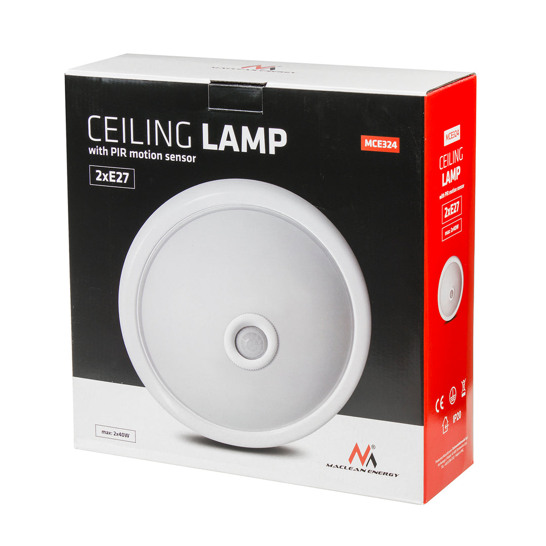 Maclean PIR sensor plafond, ceiling mounted, with LED light source, 2x max. 40W, E27, 220-240V~ 50/60Hz, MCE324 + 2xMCE283