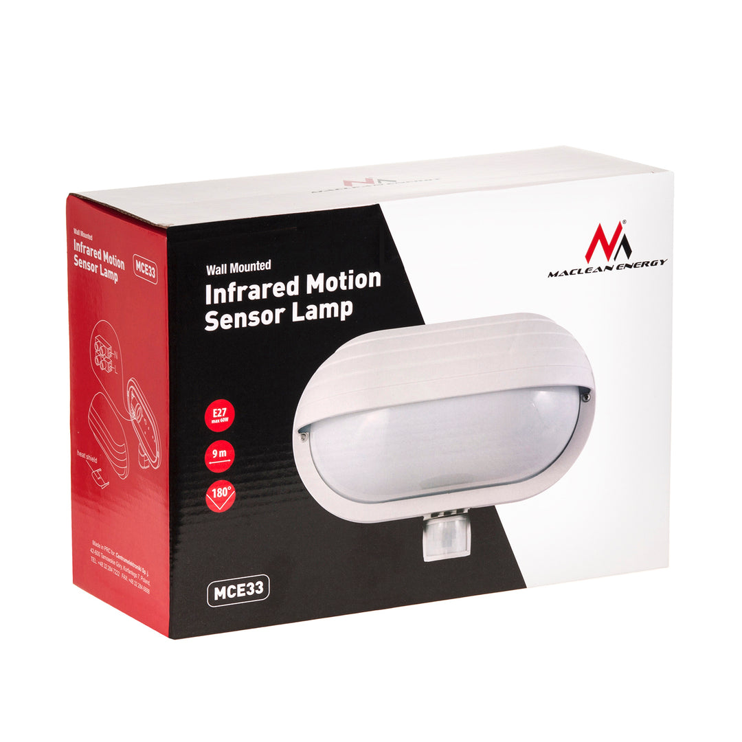 Maclean MCE33 W wall luminaire, with PIR sensor, max. 60W, 180° + LED 4W