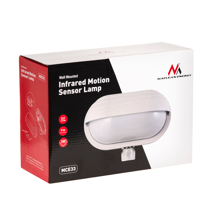 Maclean MCE33 W wall luminaire, with PIR sensor, max. 60W, 180° + LED 12W