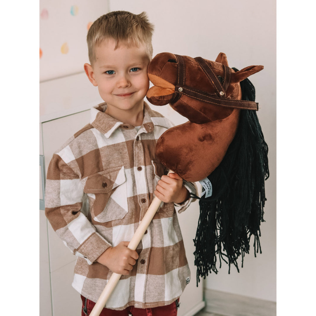 Teddykompaniet Plush Horse Wooden Stick Reins 80 cm T-TED-03002 Hobby Horse