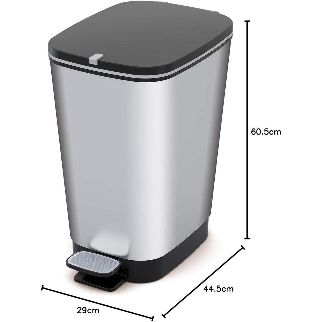 Curver Kis Chic 50L Kitchen Pedal Waste Bin Metallized Rubber Gasket Odour Free Lidded Elegant Silver Garbage Trash Can