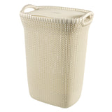 Curver Knit Hamper Laundry Basker 57L Openwork Design Cream White 2 Handles Lidded Vented Decorative Boho Cottagecore