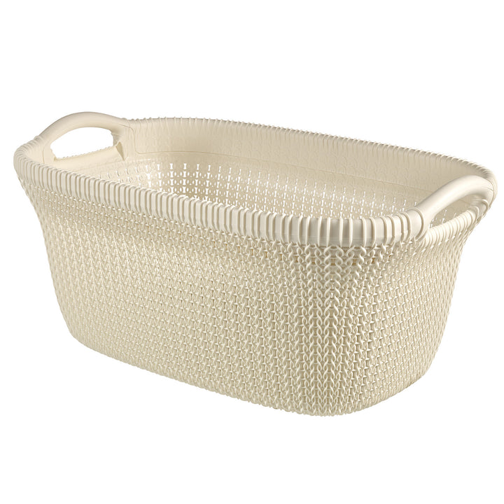 Curver Knit 40L Laundry Mangle Basket Cream White Knit Design Boho Cottagecore Vented Handles Sturdy